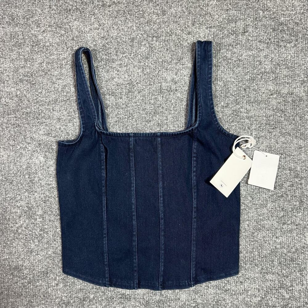 Good American Tank Top Womens 0 Dark Wash Denim Cropped Square Neck GT0343